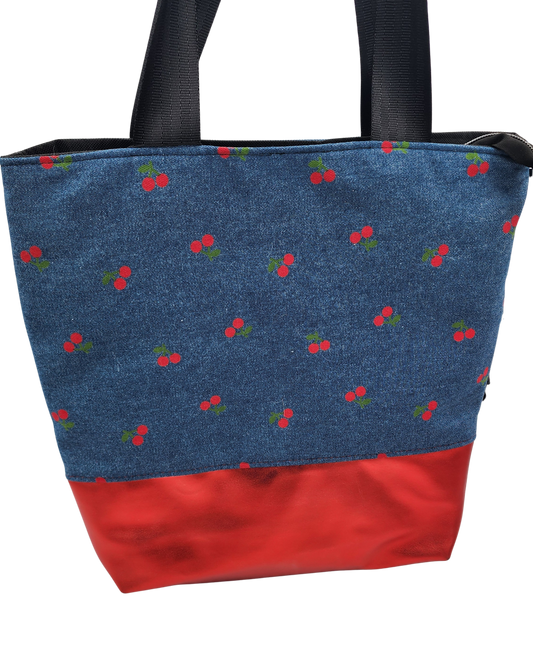 Tuesday Tote - Denim with Cherries