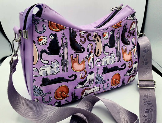 Annabella Crossbody - Cats with Purple Accent